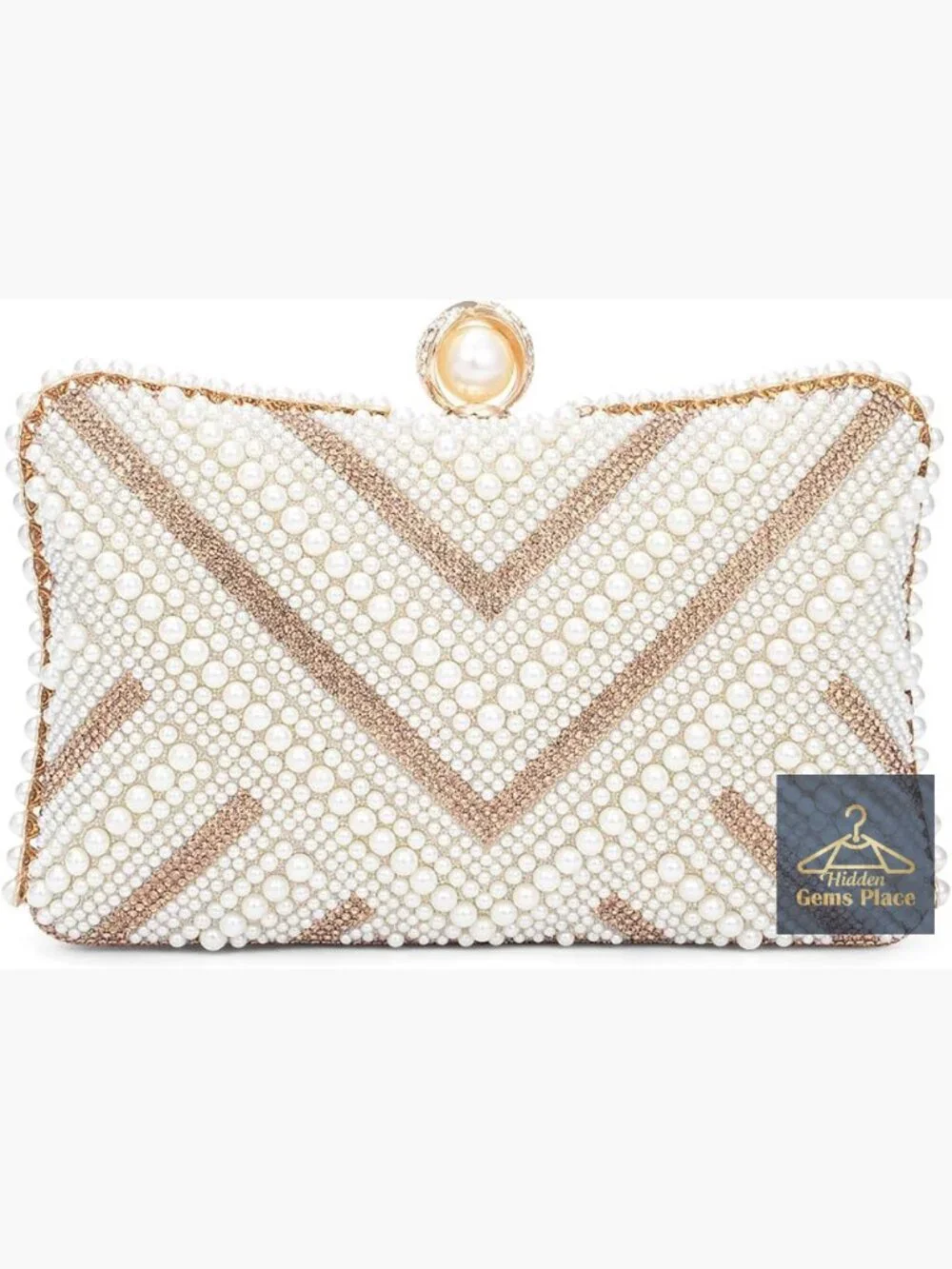 Pearl Clutch Purse Women's Evening Handbag with Chain for Wedding